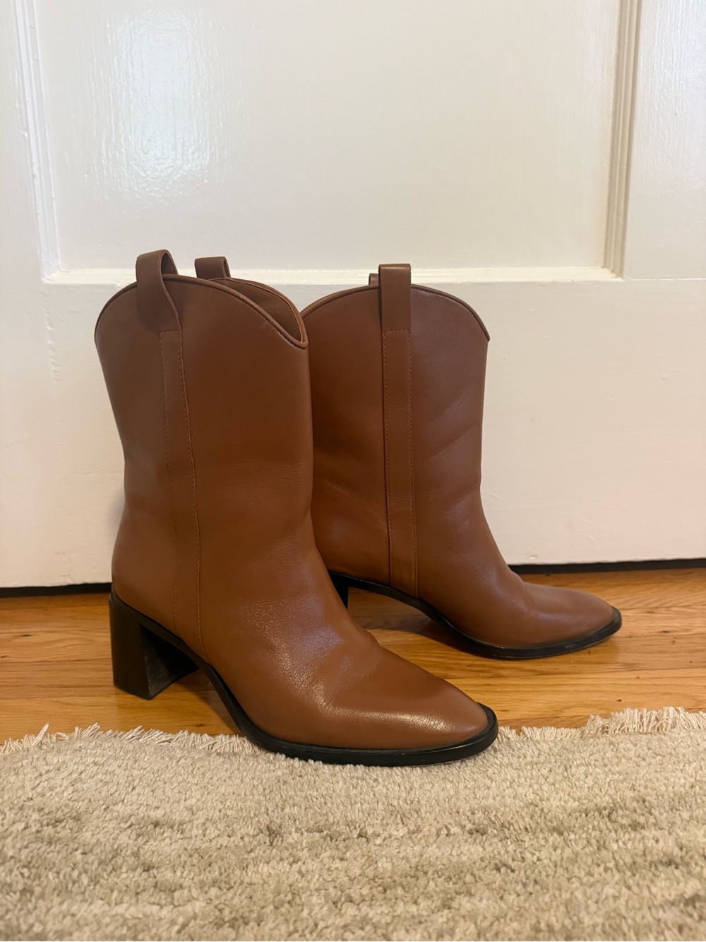 Women's Everlane Brown Mid-Calf Leather Block Heel Boots